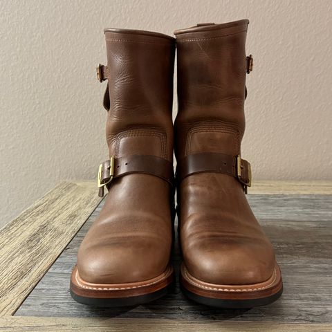 View photo of The Flat Head Engineer Boots in Horween Natural Chromexcel