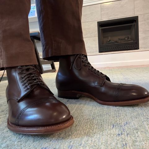 Alden Perforated Cap Toe Boot in Brown Calfskin