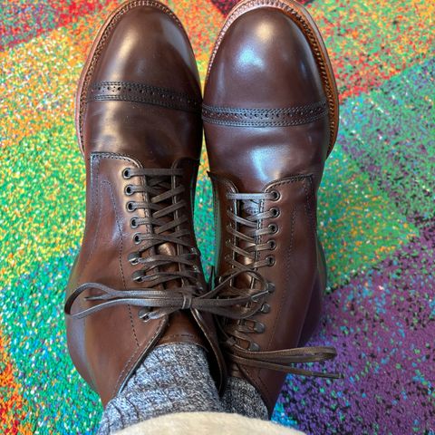 Alden Perforated Cap Toe Boot in Brown Calfskin