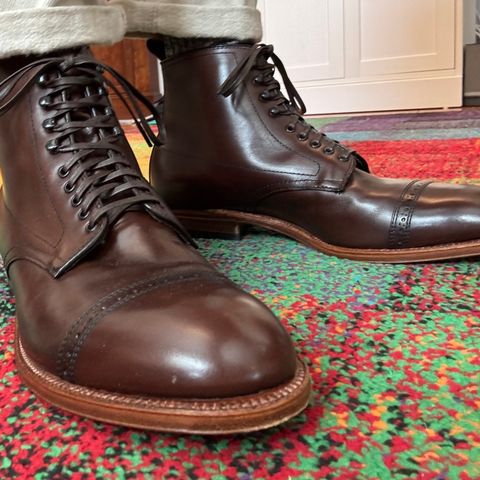 Alden Perforated Cap Toe Boot in Brown Calfskin