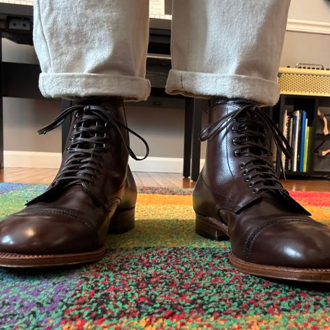 Alden Perforated Cap Toe Boot in Brown Calfskin