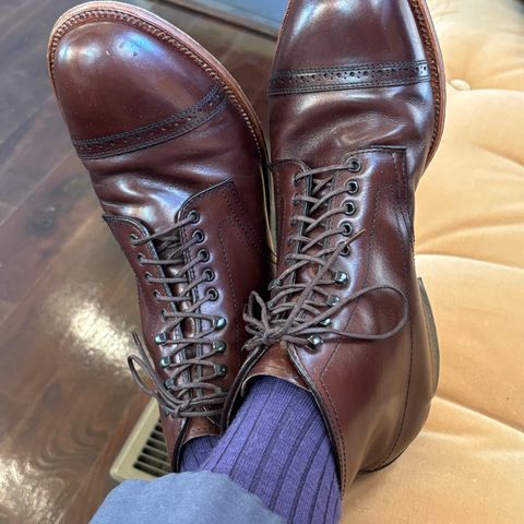 Alden Perforated Cap Toe Boot in Brown Calfskin