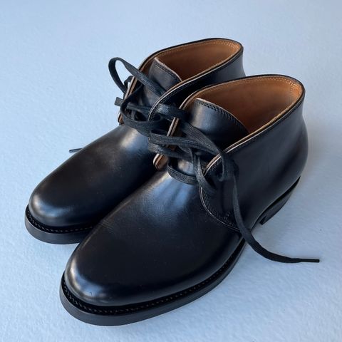 Flame Panda Chukkas in Maryam Natural Horsebutt Overdyed Brown then Black