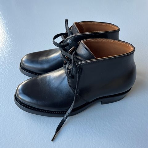 Flame Panda Chukkas in Maryam Natural Horsebutt Overdyed Brown then Black