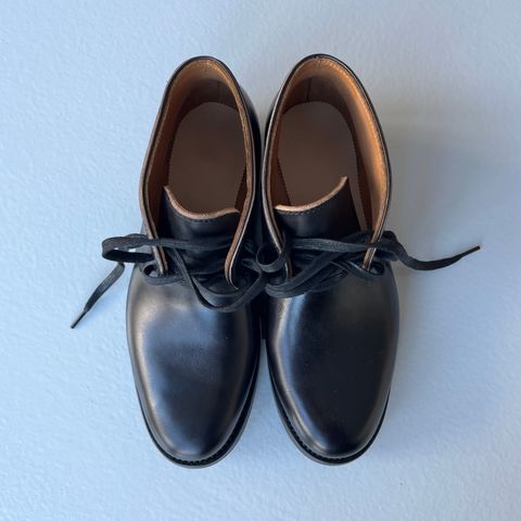 Flame Panda Chukkas in Maryam Natural Horsebutt Overdyed Brown then Black