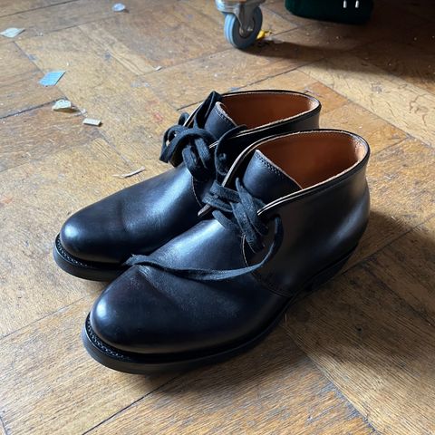 Flame Panda Chukkas in Maryam Natural Horsebutt Overdyed Brown then Black