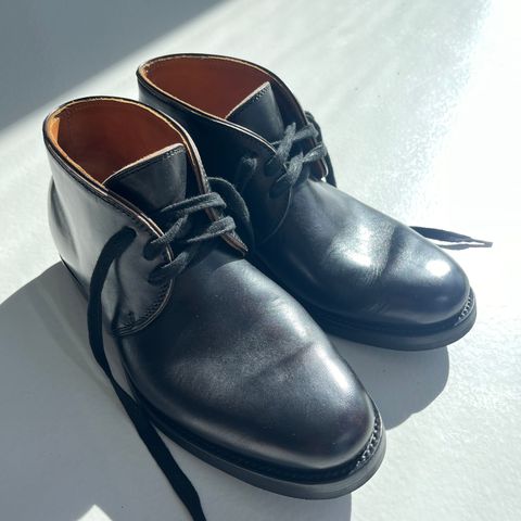 Flame Panda Chukkas in Maryam Natural Horsebutt Overdyed Brown then Black