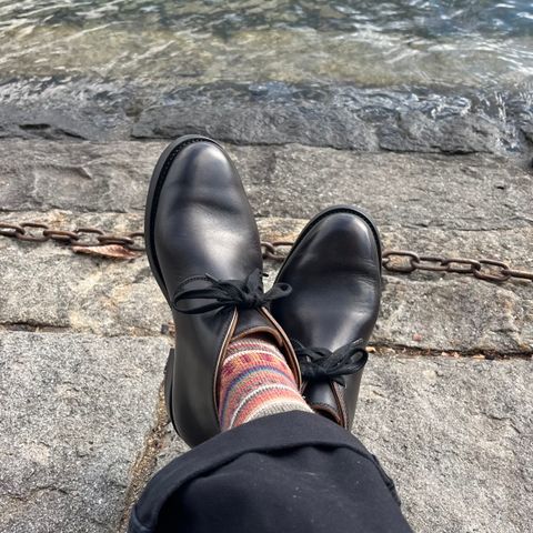 Flame Panda Chukkas in Maryam Natural Horsebutt Overdyed Brown then Black