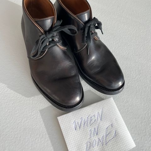 Flame Panda Chukkas in Maryam Natural Horsebutt Overdyed Brown then Black