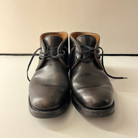 Flame Panda Chukkas in Maryam Natural Horsebutt Overdyed Brown then Black