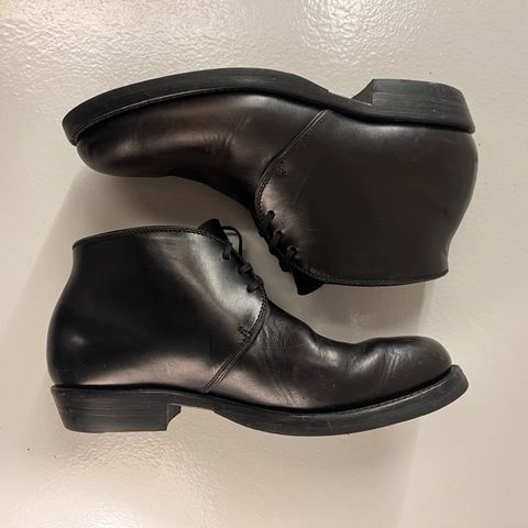 Flame Panda Chukkas in Maryam Natural Horsebutt Overdyed Brown then Black
