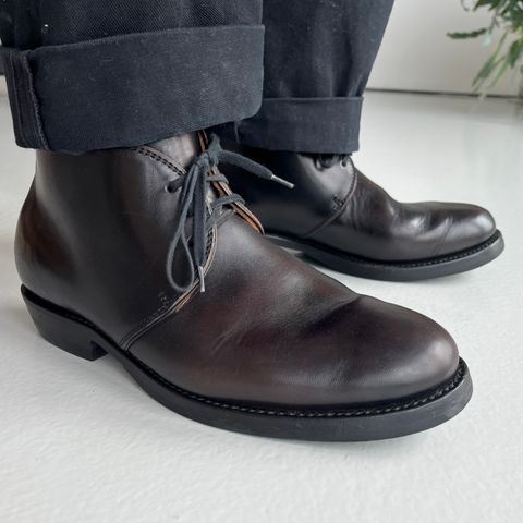 Flame Panda Chukkas in Maryam Natural Horsebutt Overdyed Brown then Black
