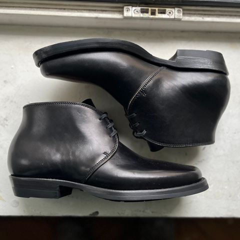 Flame Panda Chukkas in Maryam Natural Horsebutt Overdyed Brown then Black