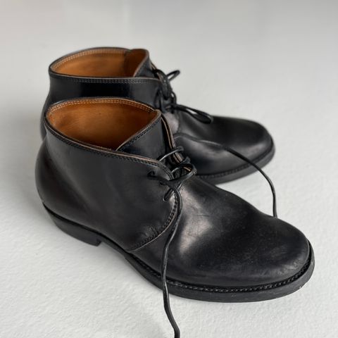 Flame Panda Chukkas in Maryam Natural Horsebutt Overdyed Brown then Black