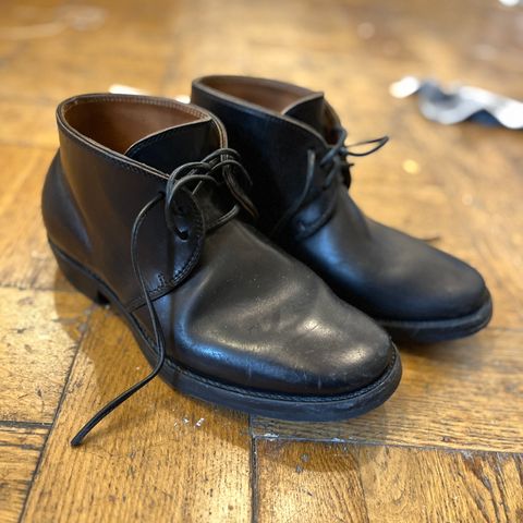 Flame Panda Chukkas in Maryam Natural Horsebutt Overdyed Brown then Black