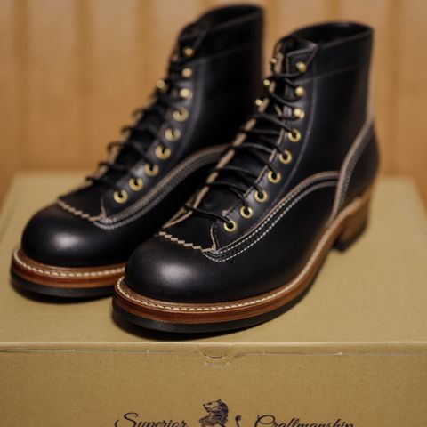 View photo of John Lofgren Donkey Puncher Boots in Horween Black Chromexcel