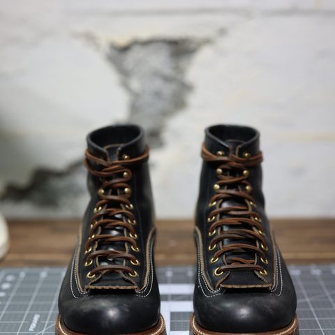 View photo of John Lofgren Donkey Puncher Boots in Horween Black Chromexcel