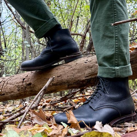 View photo of Viberg Navvy Boot in Horween Black Washed Chromexcel