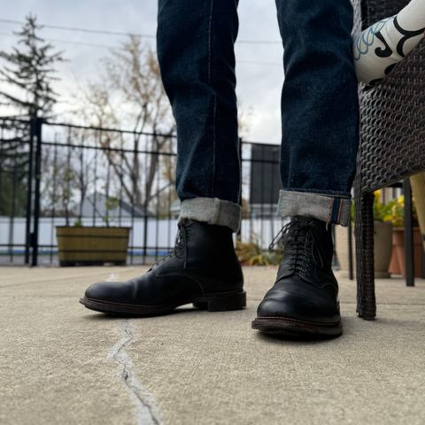 View photo of Viberg Navvy Boot in Horween Black Washed Chromexcel