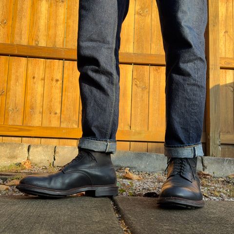 View photo of Viberg Navvy Boot in Horween Black Washed Chromexcel