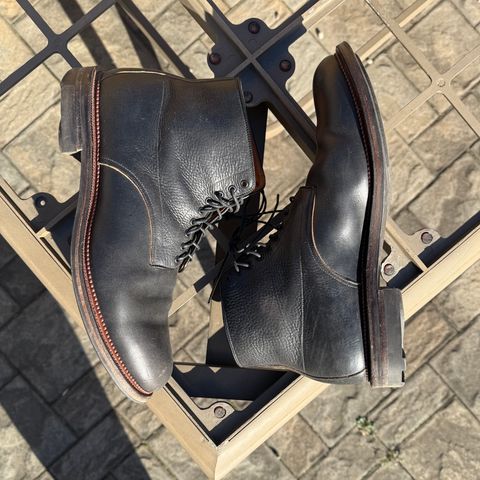 View photo of Viberg Navvy Boot in Horween Black Washed Chromexcel