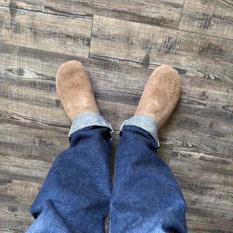3sixteen Calf Leather Mules in Shaggy Chestnut Suede