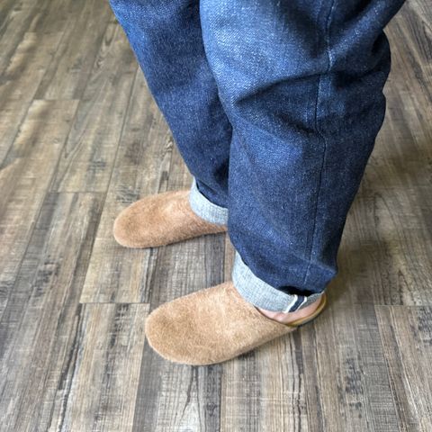 3sixteen Calf Leather Mules in Shaggy Chestnut Suede