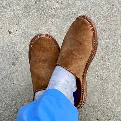 Viberg Mule in C.F. Stead Anise Janus Calf Suede