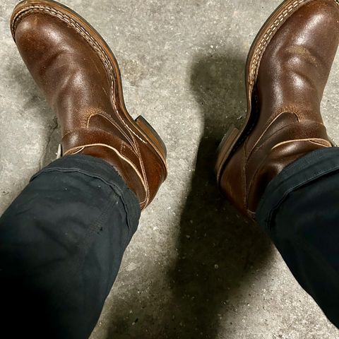 White's Nomad Engineer Boots in Horween Cinnamon Waxed Flesh
