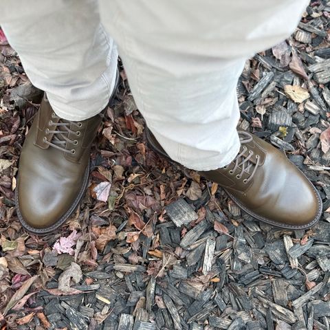 View photo of Grant Stone Edward Boot in Horween Dark Olive Chromexcel