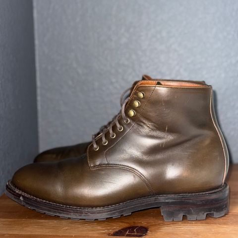 View photo of Grant Stone Edward Boot in Horween Dark Olive Chromexcel