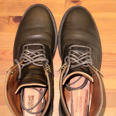 View photo of Grant Stone Edward Boot in Horween Dark Olive Chromexcel