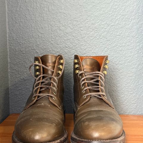 View photo of Grant Stone Edward Boot in Horween Dark Olive Chromexcel