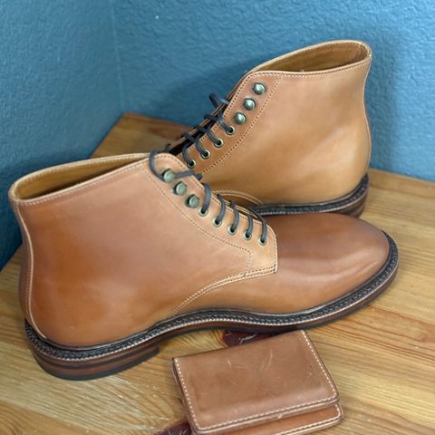 View photo of Grant Stone Edward Boot in Horween Honey Glazed Shell Cordovan