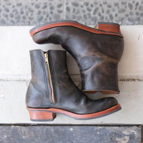 Briselblack The Stride Side Zip Boots in Maryam Natural Horsebutt Overdyed Black