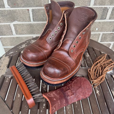 Prof Barnets Bulky Cap Toe Boots in Maryam Brown Horsebutt