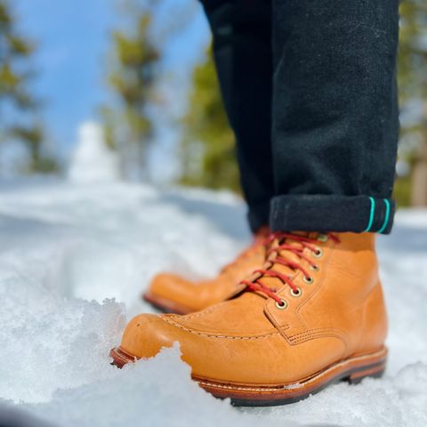 View photo of Grant Stone Brass Boot in Horween Tan Essex