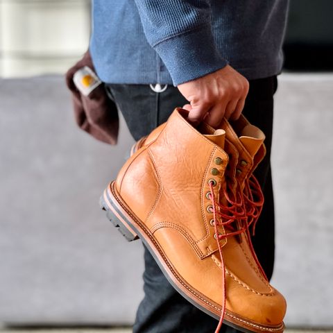 View photo of Grant Stone Brass Boot in Horween Tan Essex