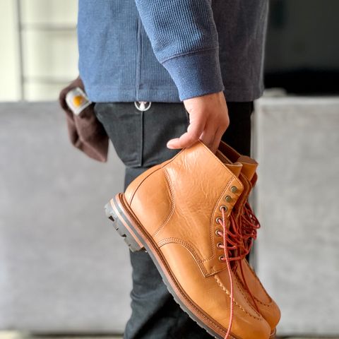 View photo of Grant Stone Brass Boot in Horween Tan Essex