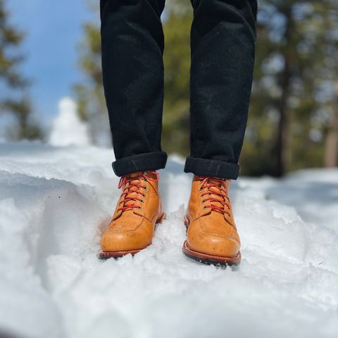 View photo of Grant Stone Brass Boot in Horween Tan Essex