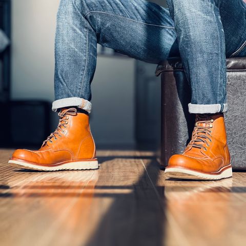 View photo of Grant Stone Brass Boot in Badalassi Carlo Saddle Tan Minerva