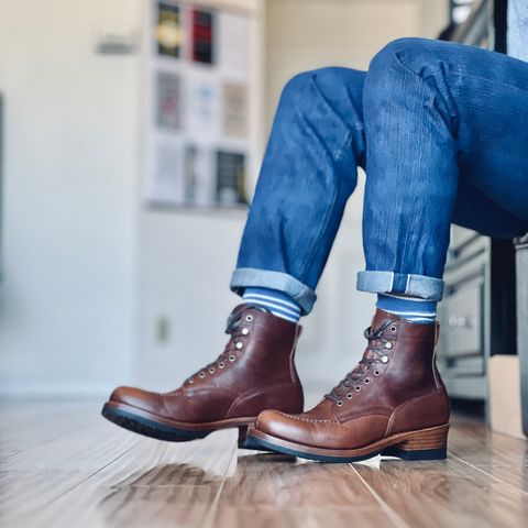 Crush On Retro Norwegian Toe Logger in C.F. Stead Caramel Classic Oiled Shoulder