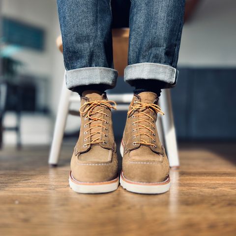 View photo of Red Wing 6-Inch Classic Moc in S.B. Foot Olive Mohave Roughout