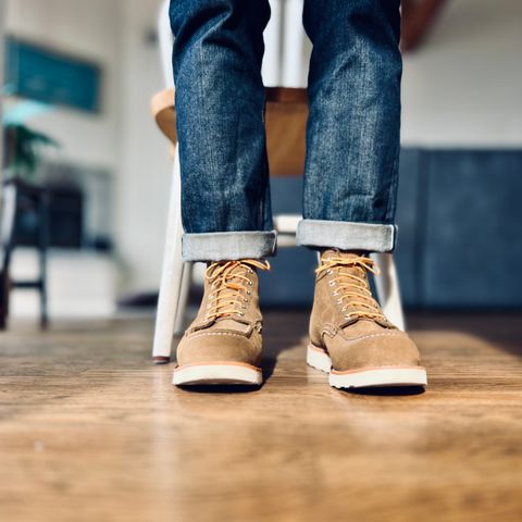 View photo of Red Wing 6-Inch Classic Moc in S.B. Foot Olive Mohave Roughout