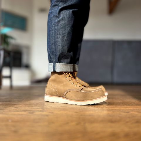 View photo of Red Wing 6-Inch Classic Moc in S.B. Foot Olive Mohave Roughout