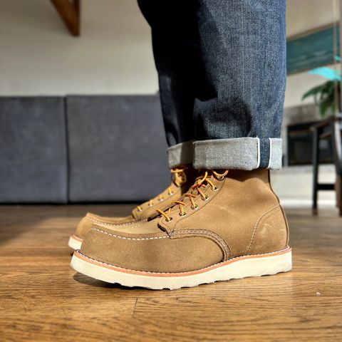 View photo of Red Wing 6-Inch Classic Moc in S.B. Foot Olive Mohave Roughout