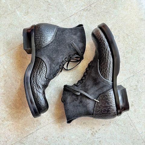 Johnny Works Jump Boots in Shark Skin & Maryam Natural Horsebutt Roughout