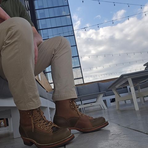 Quan Shoemaker Logger in Olive Teacore Cowhide & Horween Natural Chromexcel