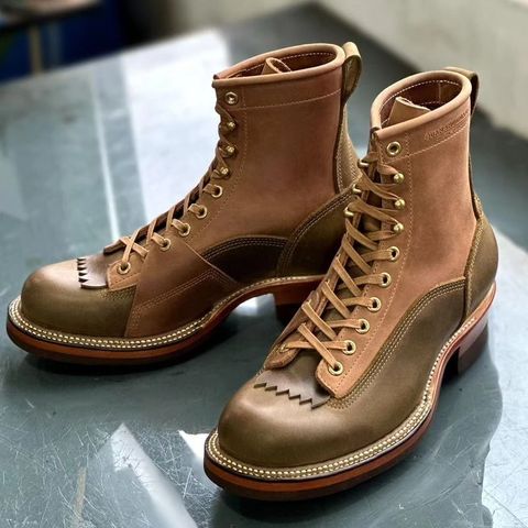 Quan Shoemaker Logger in Olive Teacore Cowhide & Horween Natural Chromexcel