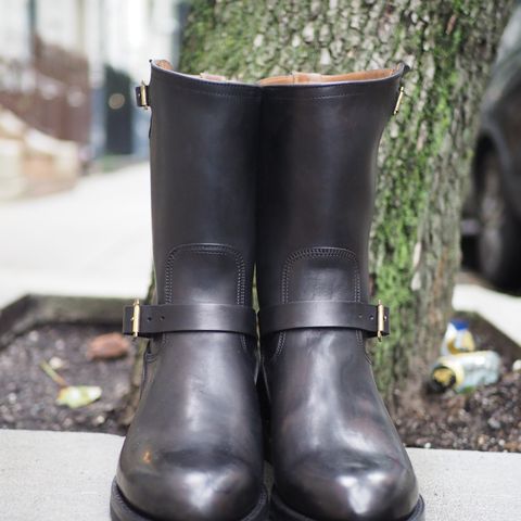 Motor Engineer Boots in Black Hand-Dyed Italian Horsebutt